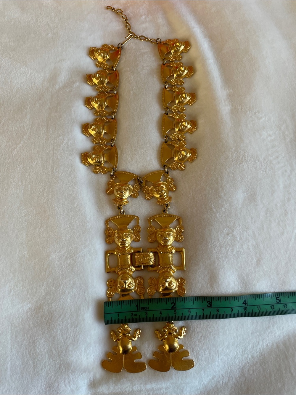 Vintage Kenneth Jay Lane Gold Plated Statement Tribal Mayan Necklace - Picture 10 of 13